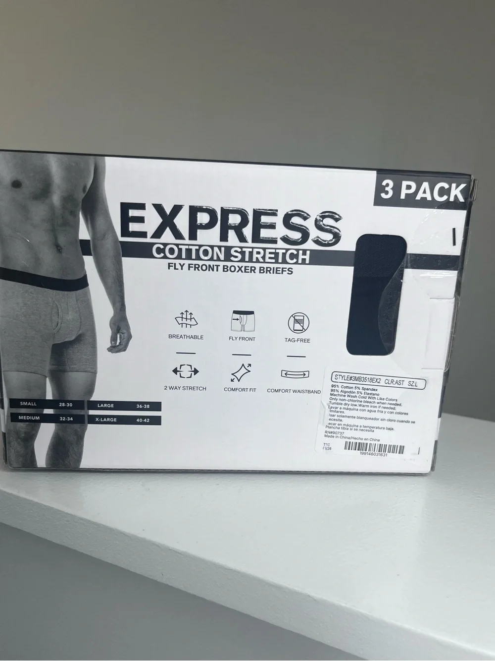 Express Men’s Cotton Stretch Boxer Briefs – Blue (3 Pack) Large